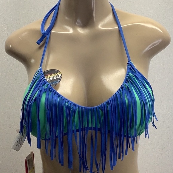 Hula Honey Size Medium Fringe Reversible Bikini Top With Padding. New With Tags. - Picture 1 of 7